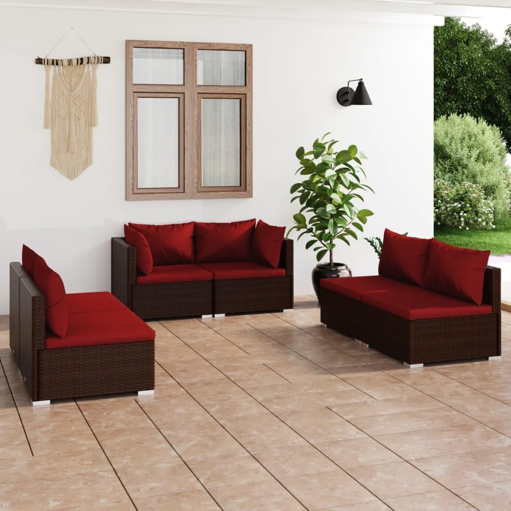 Furniture Sets 6 Piece Patio Lounge Set with Cushions Poly Rattan Brown,Stylish and Durable Patio Lounge Set: The Ultimate Outdoor Oasis Garden Conversation Sets