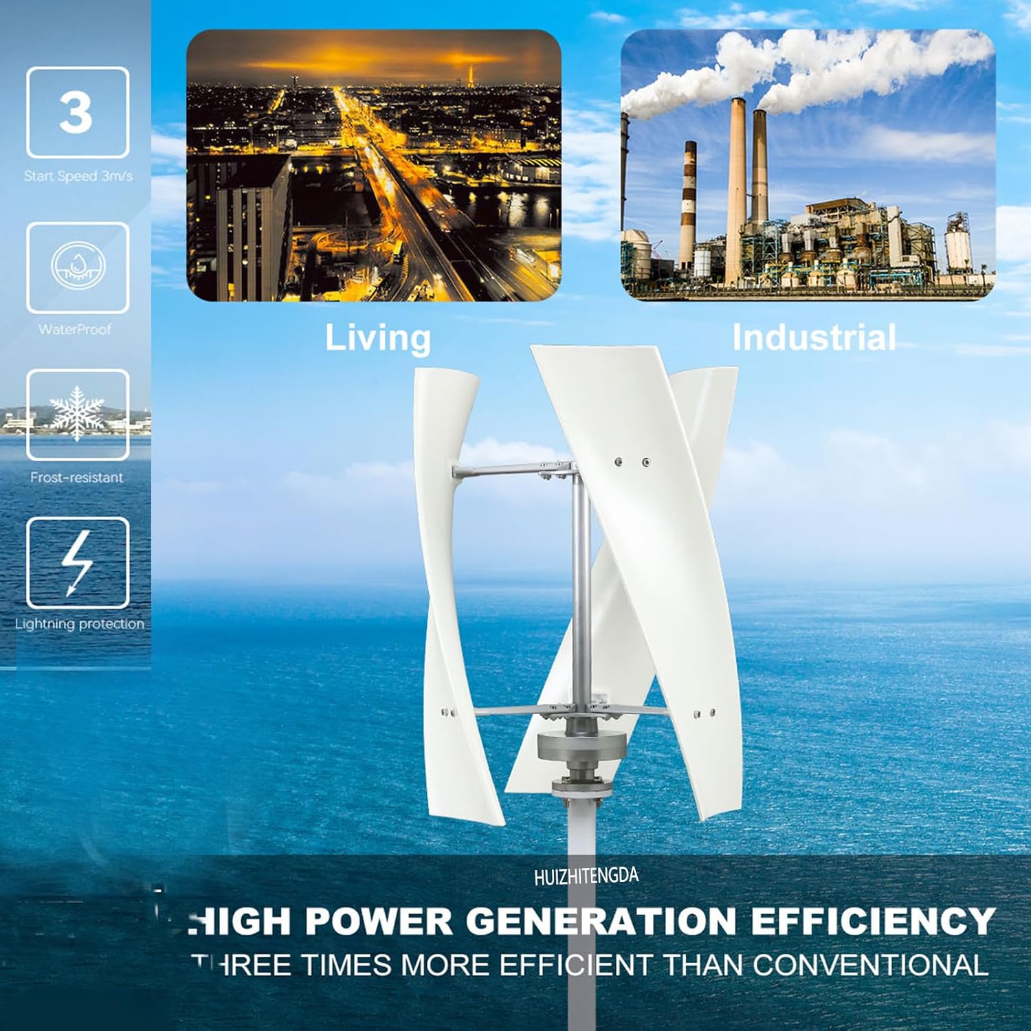 3000W-6000W 48V 24V 12V 3-Phase Vertical Wind Generator Wind Turbine with Wind MPPT Controller for Home Use