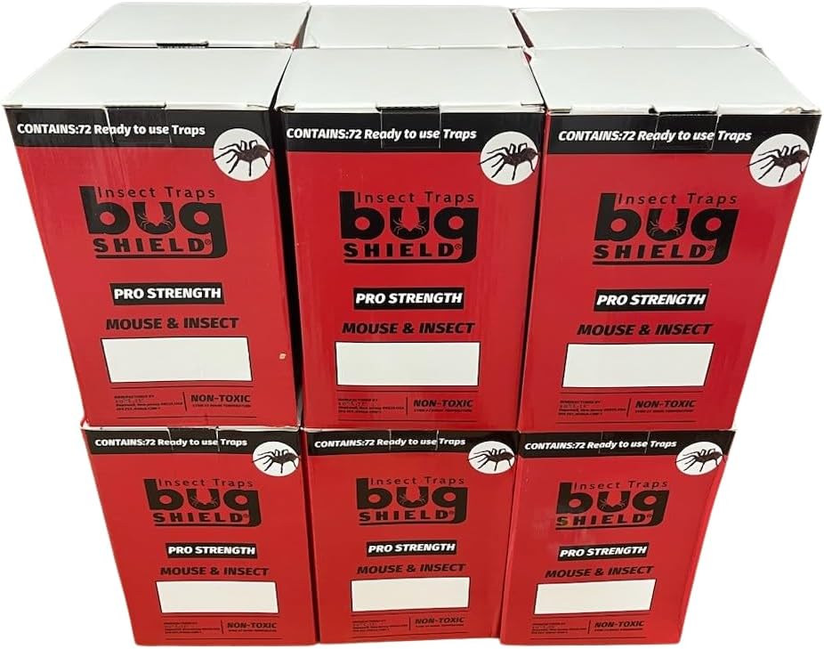 Bug Shield Sticky Glue Traps 72 Glue Boards, Bulk Pack 12 Boxes / 864 Bug Traps. All Types of Incets, Spiders, Cockroaches, Ants, Cave Crickets. Cost Per Board .35 Cents