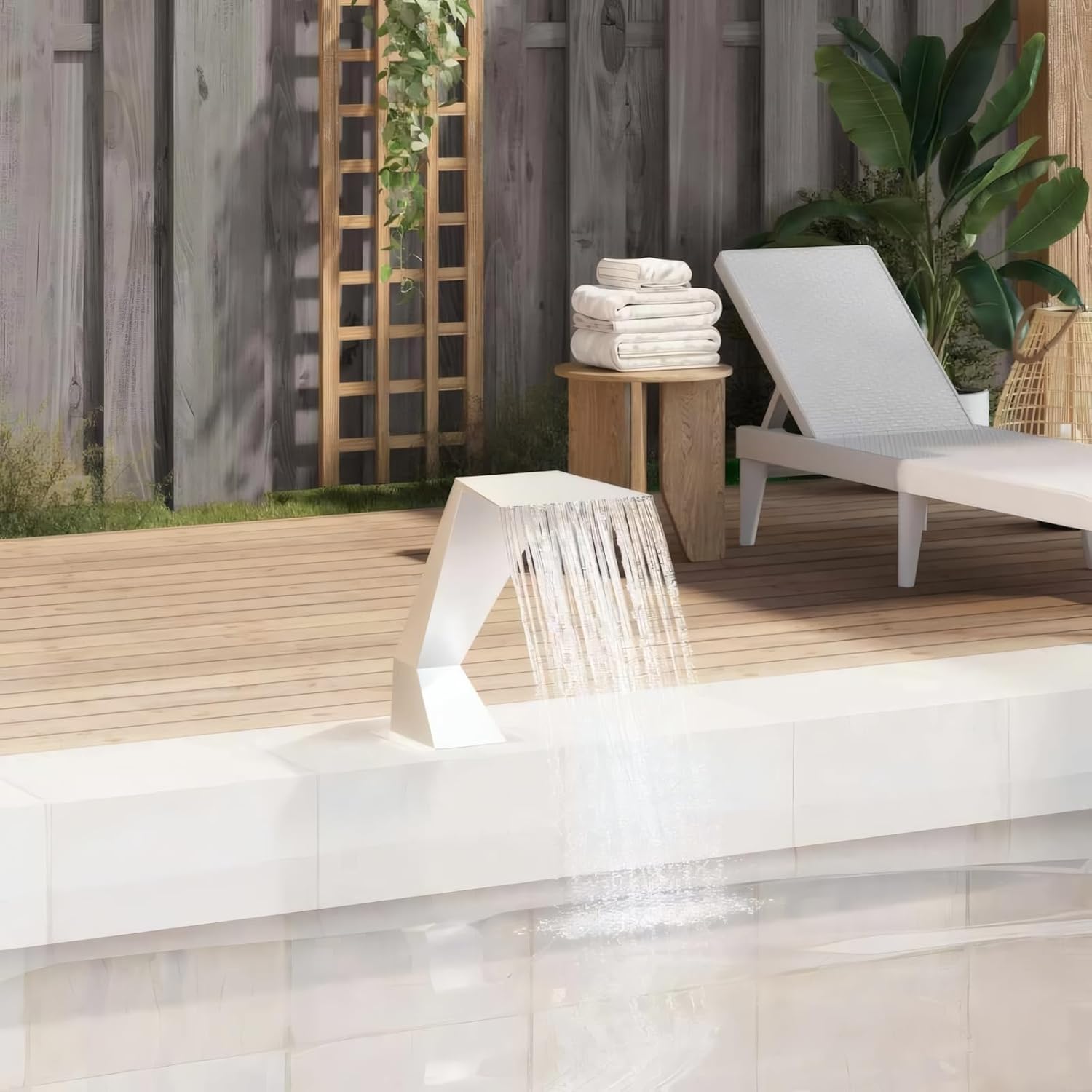 Penau Stainless Steel Pool Fountain, Waveform Brushed Finish, Indoor Outdoor Garden Pool Pond Centerpiece, Includes PVC Pipes Hose Clamps T Connector, 25.2 x 25.2 x 20.5 Inches, Silver