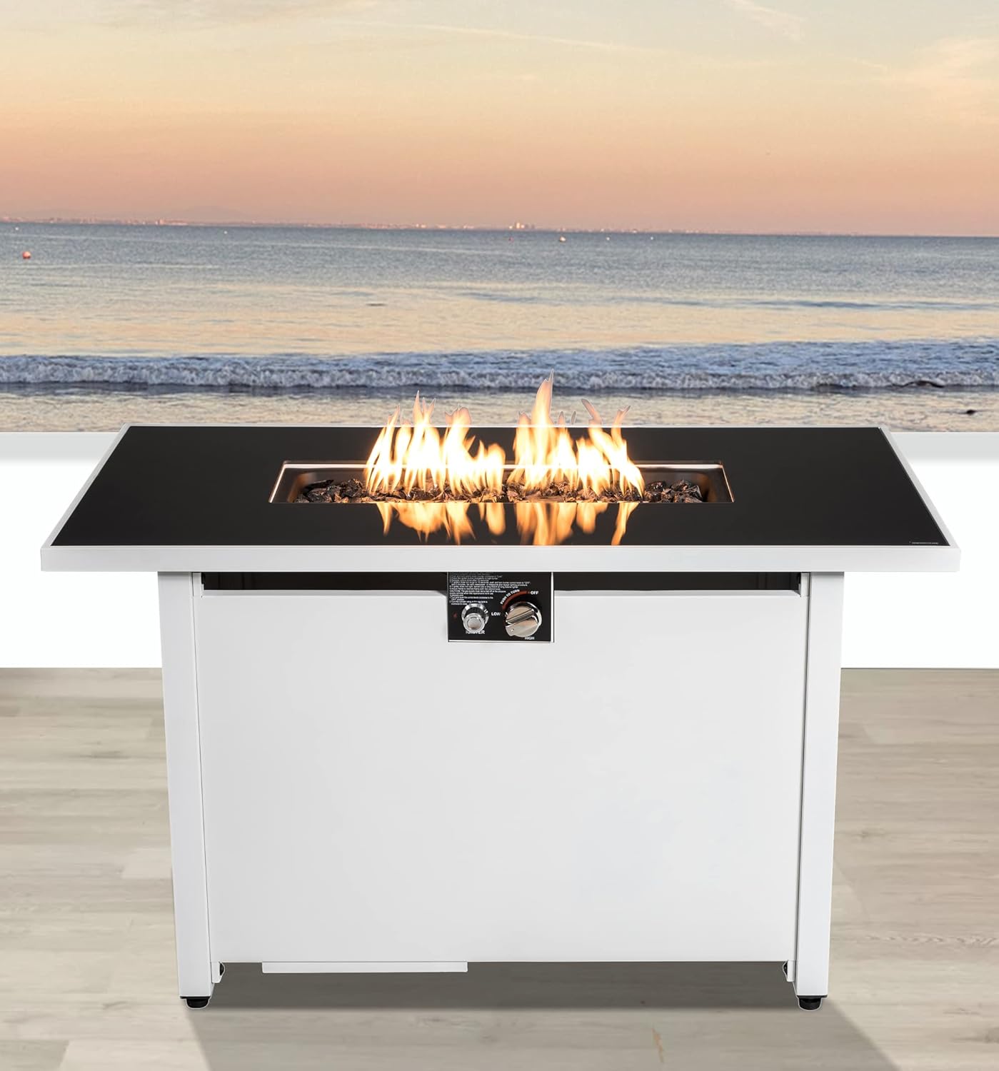 25 H X 42 W Steel Outdoor Fire Pit Table with Lid, Modern Patio Heater with Stainless Steel Top for Cozy Gatherings
