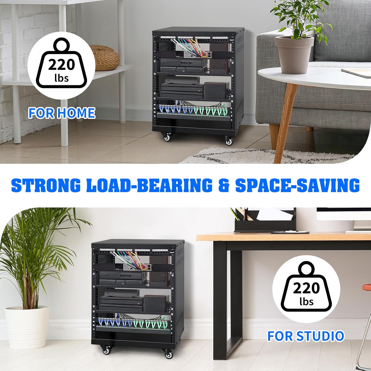 Ktaxon 12U Rack, 4/12/16/22U AV Rack Recording Studio Racks with Removable Side Panels, Lockable Casters and Special Vent Design, Server Rack for 19 Inch Rack Mounting (12U)