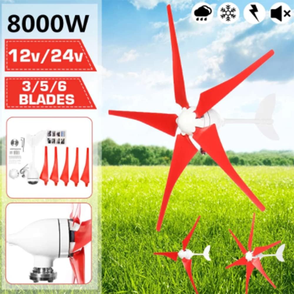 8000W Wind Turbines Generator 12V/24V 3/5/6 Blades Horizontal Wind Generator with Controller Windmill Energy Turbines,12v,6 Blades
