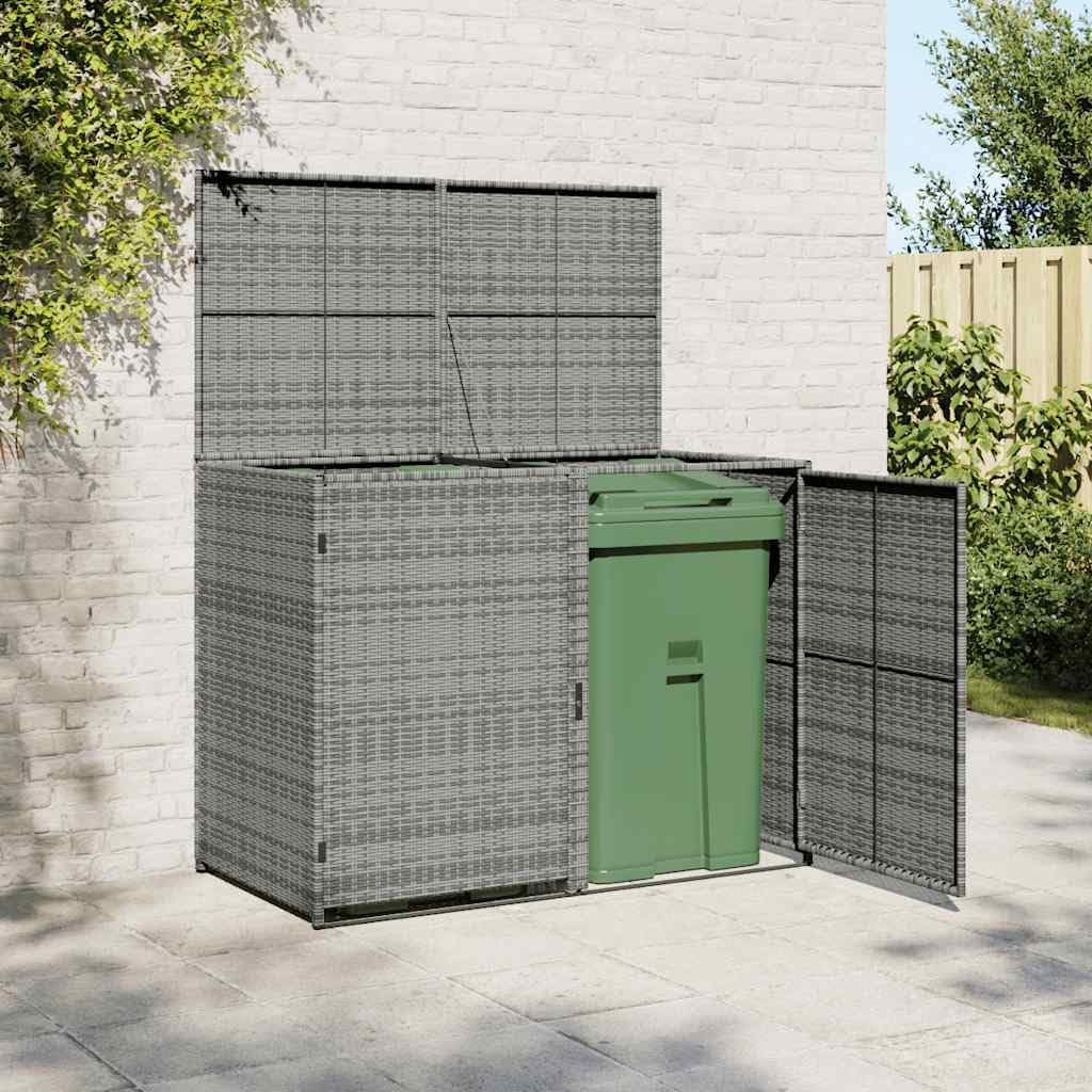 Double Wheelie Bin Shed Anthracite Outdoor Storage Shed with Lock for Trash Cans, 58.3x58.3x70.1 Inch Rectangular Garden Storage Box Made of PE Rattan and Powder-Coated Steel