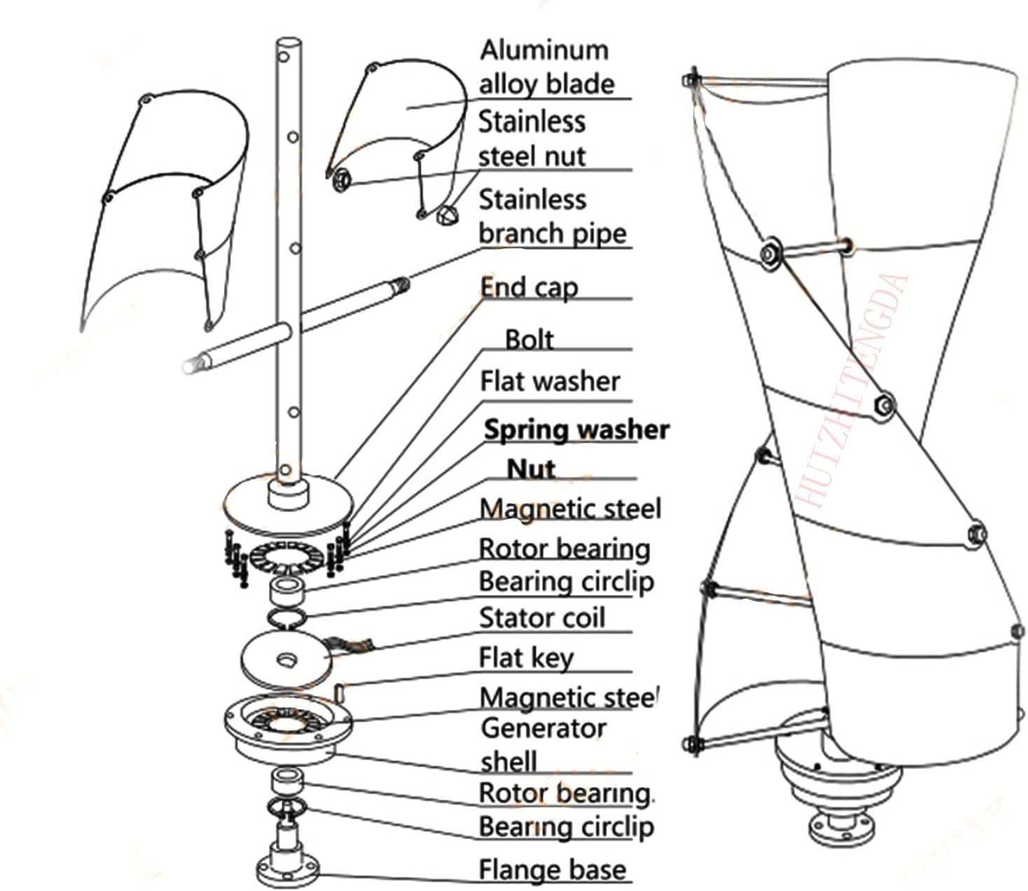 12V 24V 48V 220V Vertical Wind Turbine Generator,4000W 10 Blade Home Spiral Wind Power Turbine Generator for Home Or Camping(White)