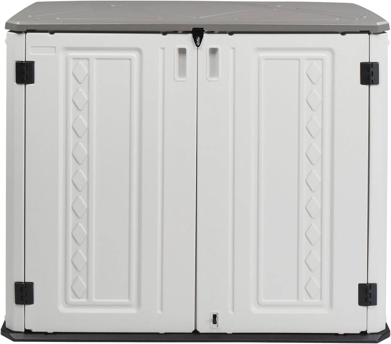 VINGLI Outdoor Horizontal Storage Shed Waterproof with 34 Cubic Feet Storage Space, 50” x 29” x 41” Patio Storage Cabinets for Garbage Cans, Bike, Tools， Deck Box for Yard, Porch, Garden, White