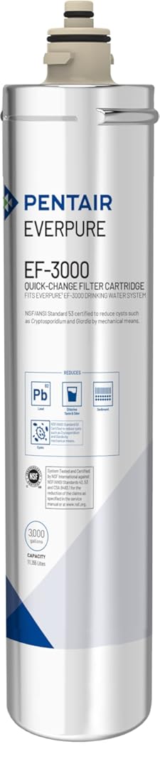 Pentair Everpure EF-3000 Quick-Change Filter Cartridge, EV985750, For Use in Everpure EF-3000 Full Flow Drinking Water System, 3,000 Gallon Capacity, 0.5 Micron