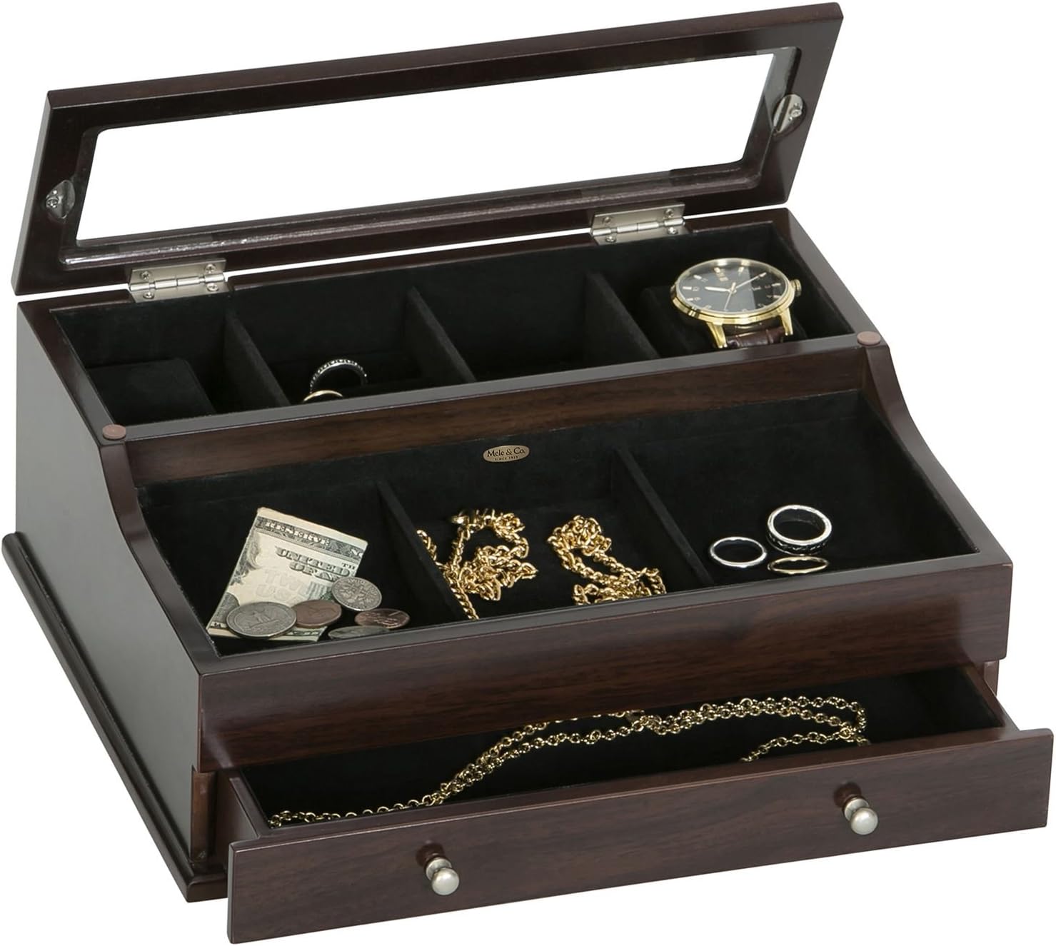 Mele & Co. Hampden Jewelry Valet, Mahogany