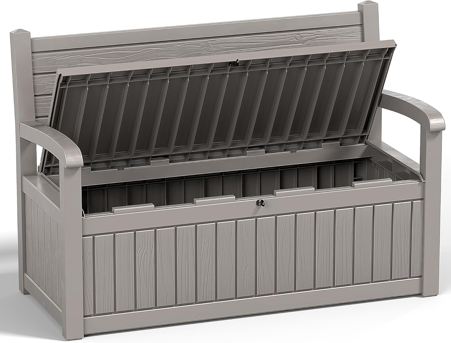 70 Gallon Outdoor Storage Bench Spacious Storage Box Waterproof Resin Deck Box Lockable for Patio, Garden, Living Room & Outdoor Spaces（Grey）