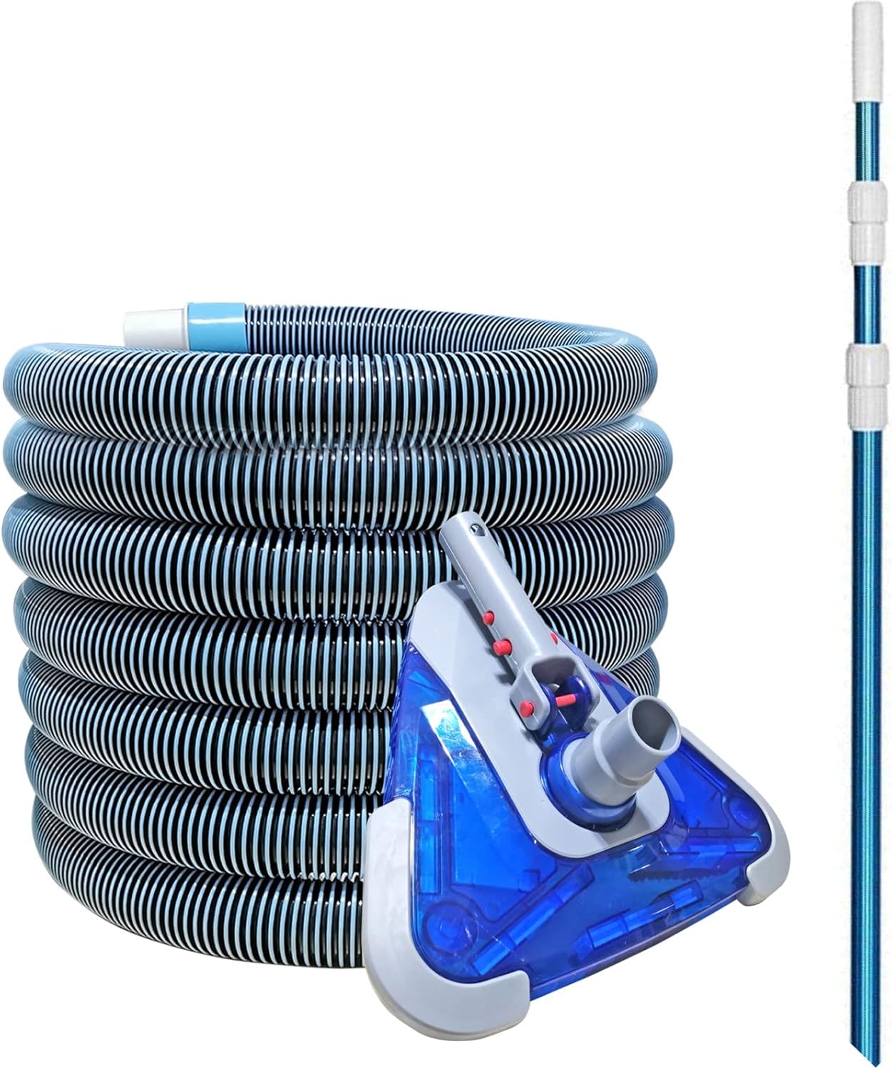 POOLWHALE 24FT 1-1/2-Inch Swimming Pool Vacuum Hoses with Pool Vaccum Head and 12FT Telescopic Aluminum Pool Pole