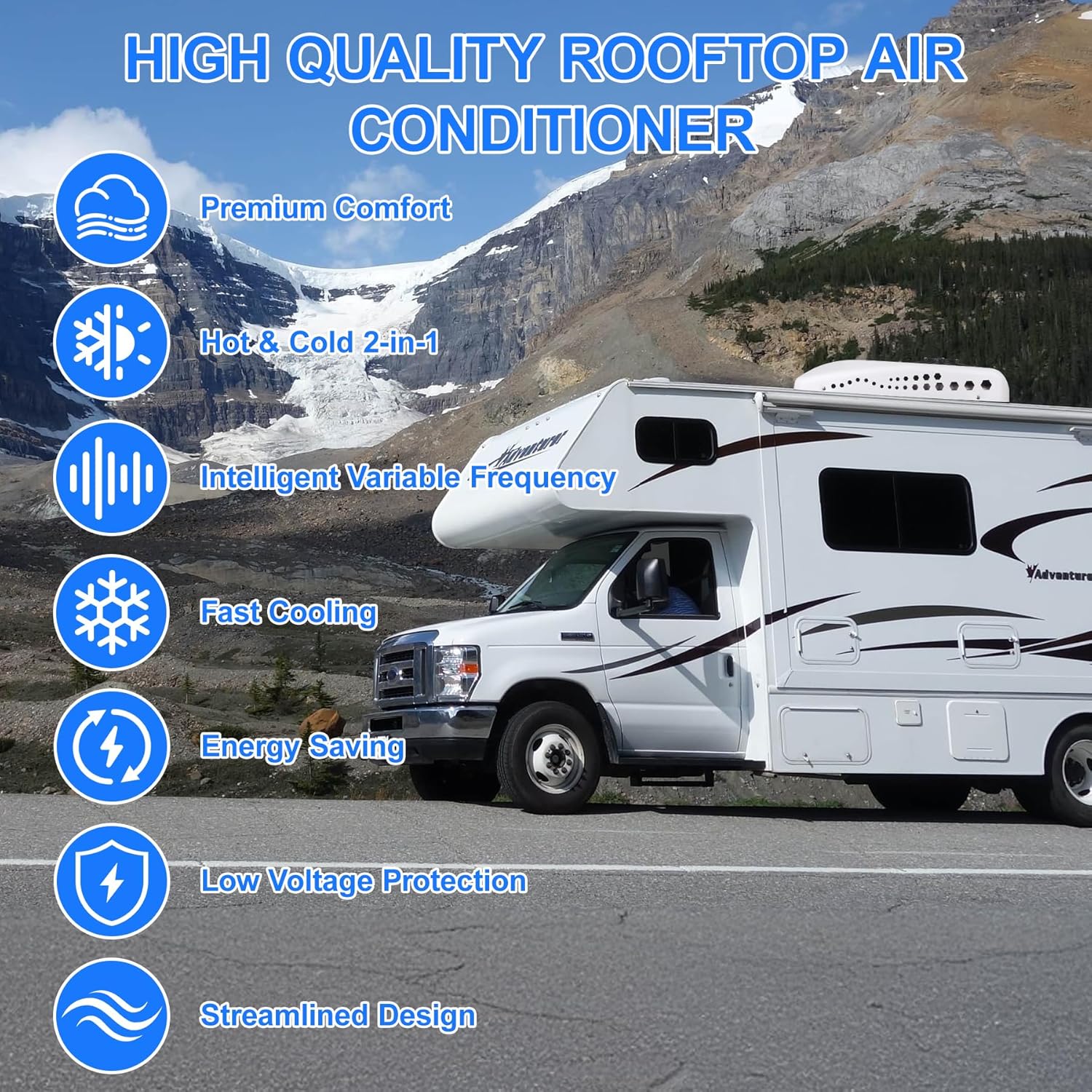 24V Rooftop Air Conditioner, 8530 BTU Fahrenheit Ultra-Thin RV Air Conditioner, Easy Install Non-Ducted Electric Parking AC with Heating and Cooling for Campers, SUV & Travel Trailers, Etc. (24V)