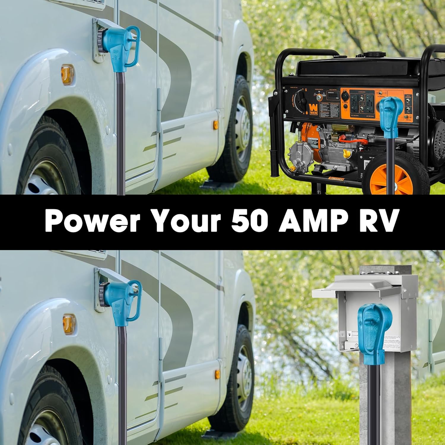 50 Amp Generator Power Cord and Power Inlet Box Waterproof Combo Kit, 125V/250V 50A NEMA 14-50P to SS2-50R Generator Extension Cord with NEMA SS2-50P Generator Inlet, ETL Listed (25FT)