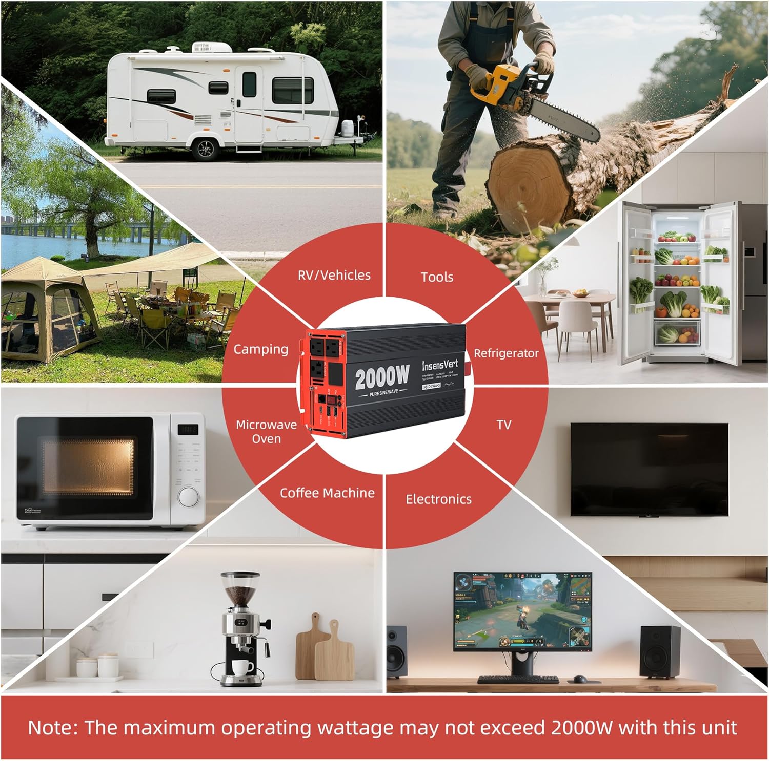 2000W Pure Sine Wave Inverter, Car Power Inverter 12V to 120V AC Converter for RV, Truck, Solar, Outdoor with Dual AC and 20A Socket, 18W+30W USB, PD60W, Surge 4000W, Remote Control(2000W-12V)