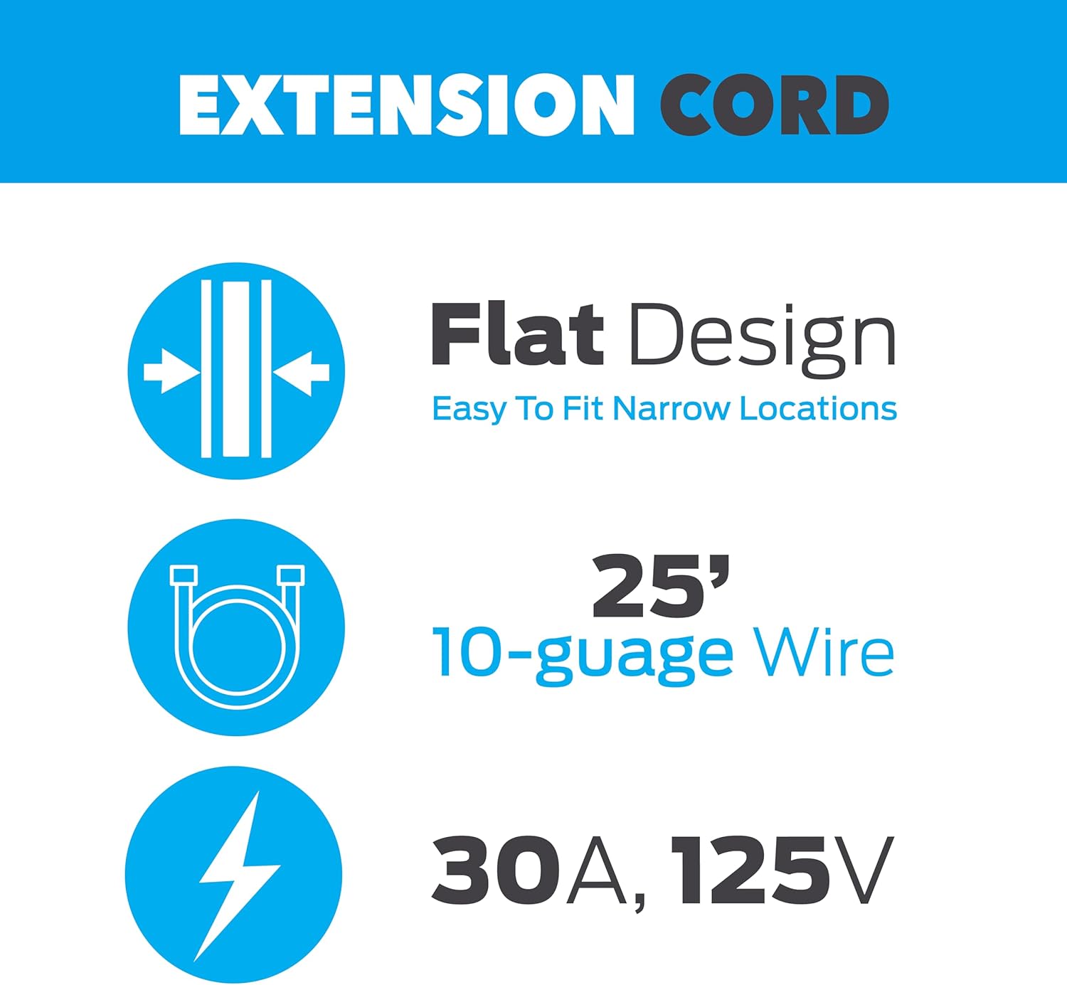 Pulsar 30AMP 125V Twist Lock Generator Flat Extension Cord (25 Feet) Three 15AMP Household 125V outlets, LED Indicator, Weather Resistant, 10 Gauge Wire, Portable Generators for Home use