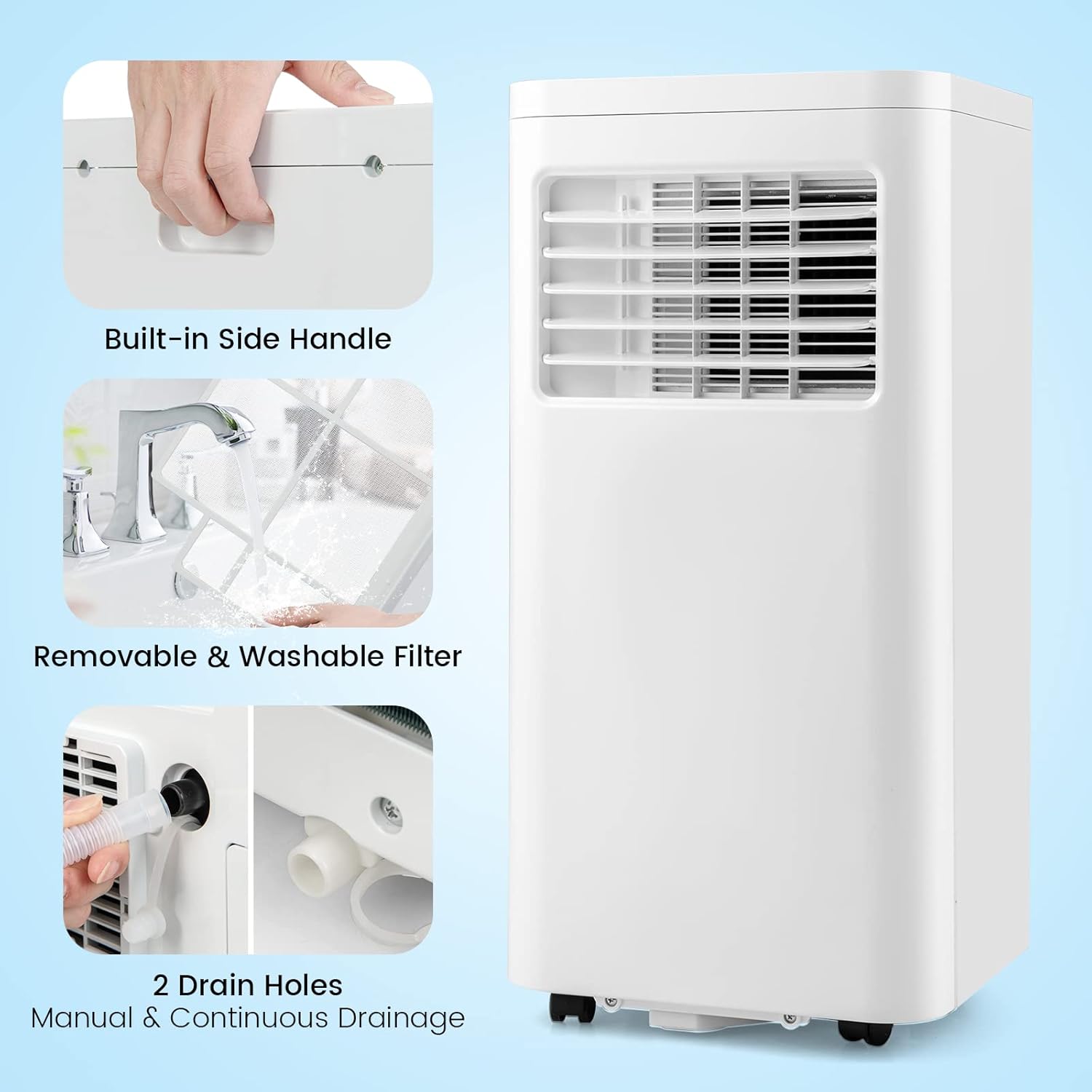 KOTEK Air Conditioner Portable for Room up to 250 Sq. Ft, 8000 BTU 4-in-1 AC Unit Works as Dehumidifier, Fan & Cooler w/Sleep Mode, Portable Air Conditioners w/Remote Window Kit (White-5000BTU(SACC))
