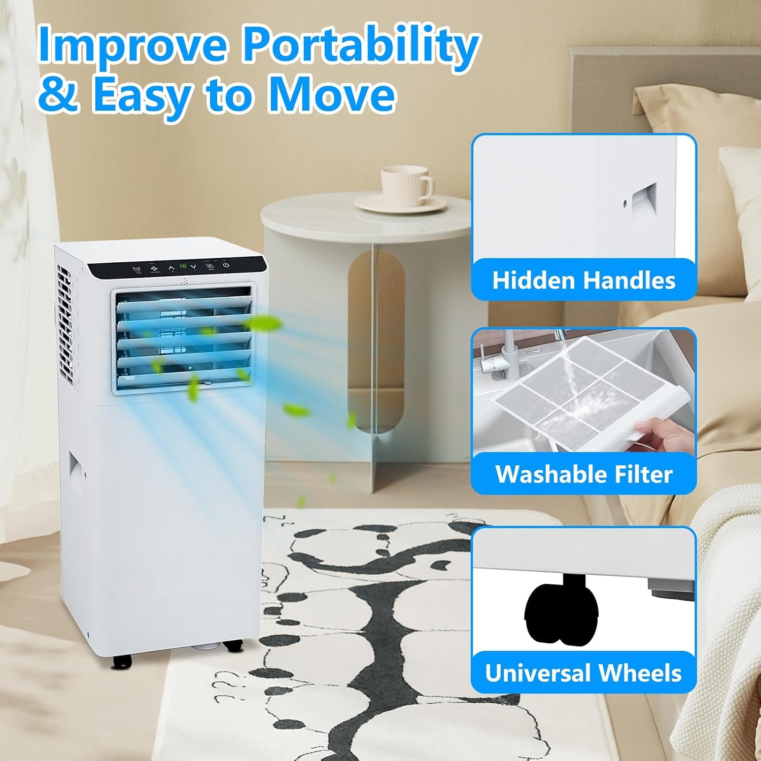 8000 BTU Portable Air Conditioners Cool Up to 350 Sq.Ft,3 IN 1 Cooling AC Unit With Remote Control/LED Display/24Hrs Timer,Ultra-Quiet 50dB,Sleep Mode for Bedroom, Living Room, Office