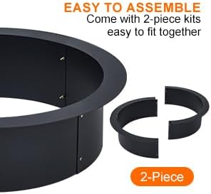 Outdoors Smokeless Fire Pit Ring Liner 30-Inch / 36 Inch Outer Diameter, Round Heavy Duty Firepits Ring with Grill for Outdoor Park, Backyard, Bonfire 2.5mm Thick Steel Black