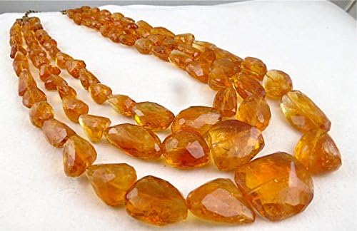 Natural CITRINE FACETTED Tumble Beads NECKLACE 18 INCHES 32MM TO 19MM