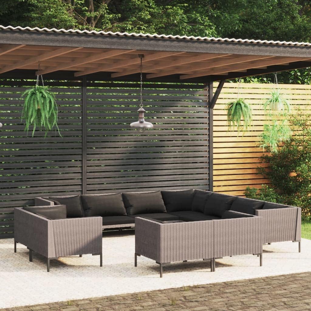 11 Piece Patio Lounge Set with Cushions Poly Rattan Dark Gray,Comfortable Outdoor Patio Lounge Set: WeatherResistant Rattan and PowderCoated Steel Furniture Patio Furniture, Outdoor Furniture Sets