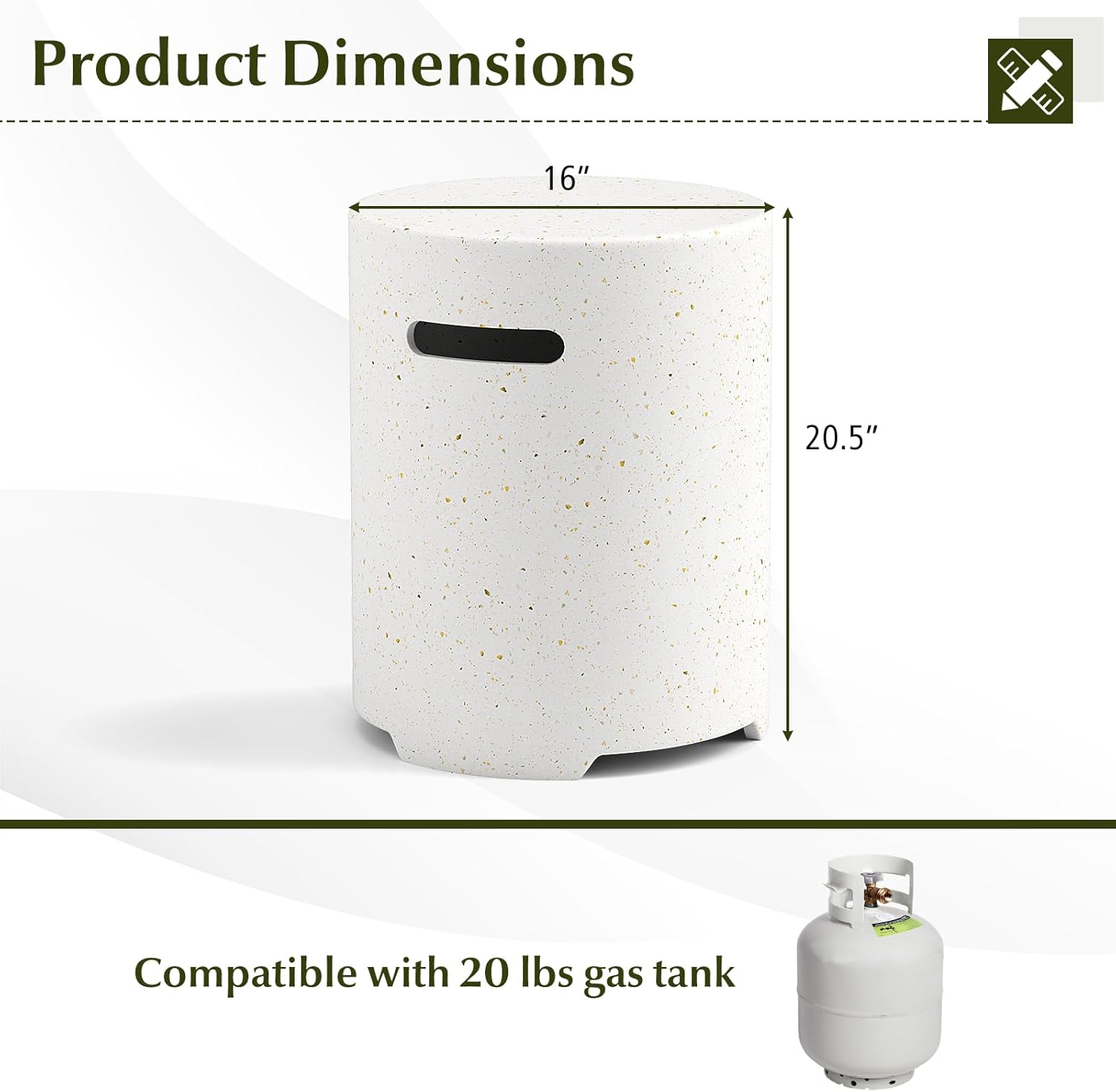 Tangkula Propane Tank Cover Table, 20 LB Propane Tank Storage Box, φ16 x 20.5 Inch Terrazzo Tank Hideaway Table with Side Handles and Protective Cover, Outdoor Side Table for Gas Fire Pit
