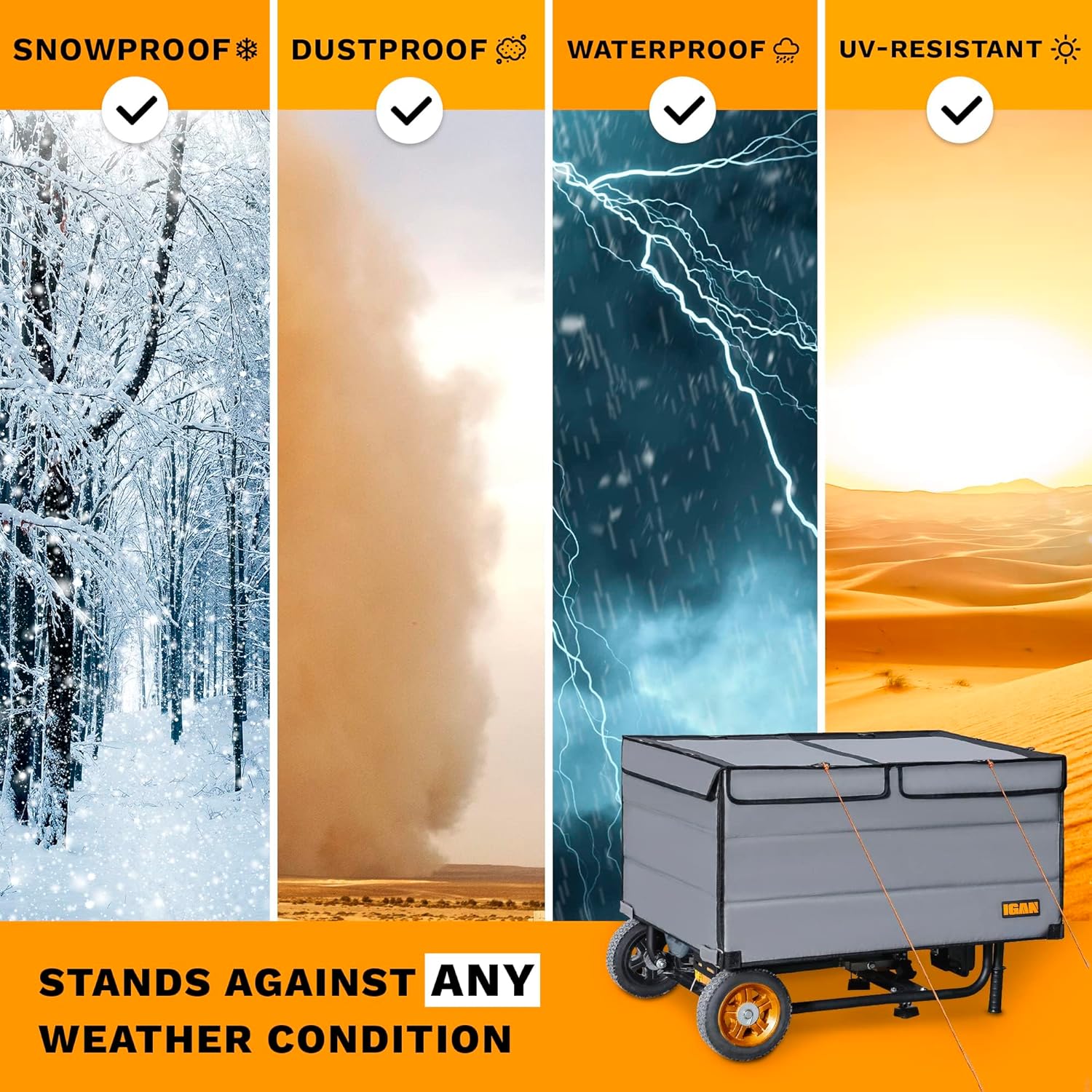 IGAN Generator Covers While Running for most 3500w-12000w Generators - Ultra Heavy Duty Generator Covers for Outside - Portable Waterproof Generator Cover, Generator Enclosure Outdoor Gray