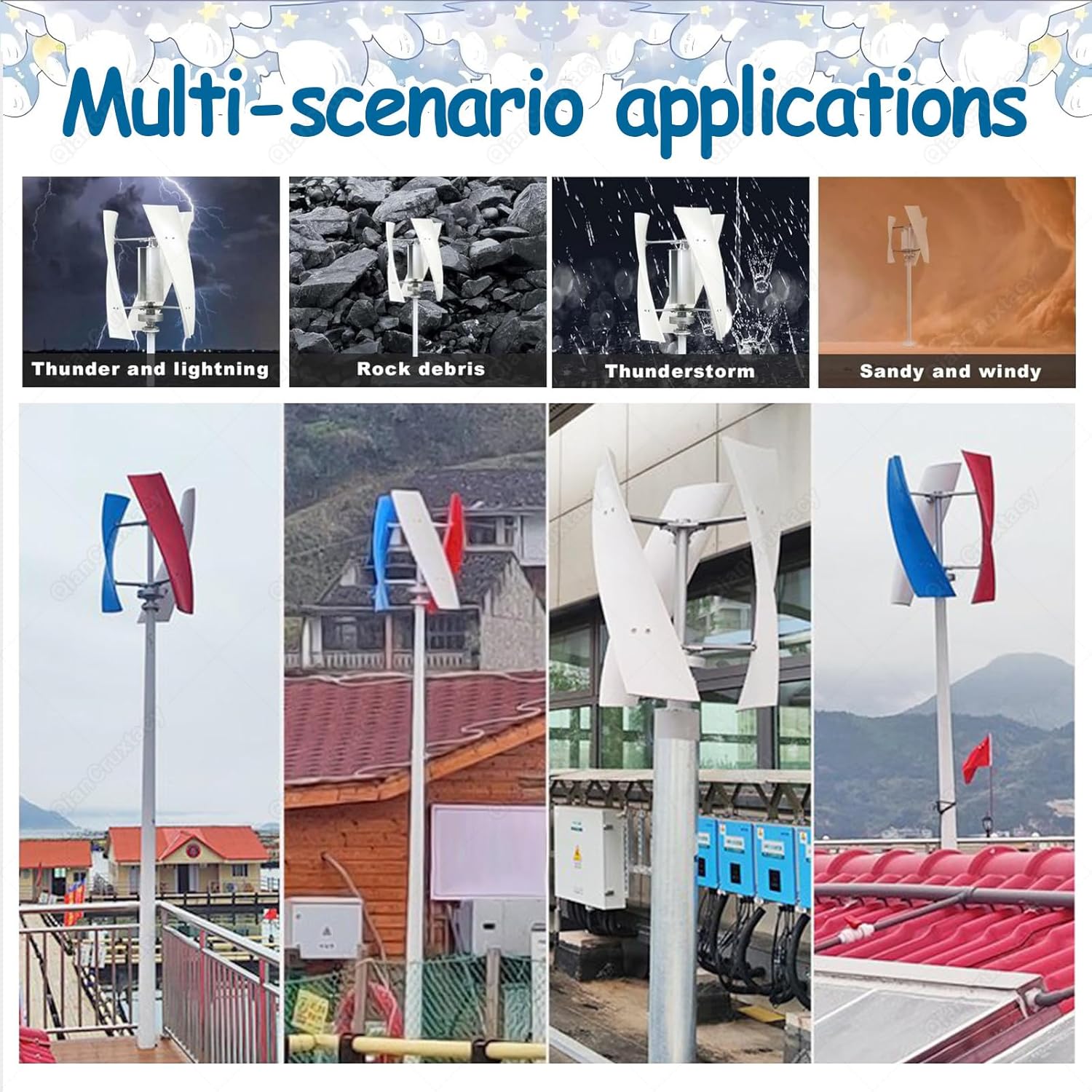 Complete Vertical Wind Turbine Kit with MPPT Controller,Portable 3-Blade Maglev Generator,360° Automatic Wind Direction Adaptation,for Home,Garden,Farm,Boat & Outdoor Lighting Multi-100W