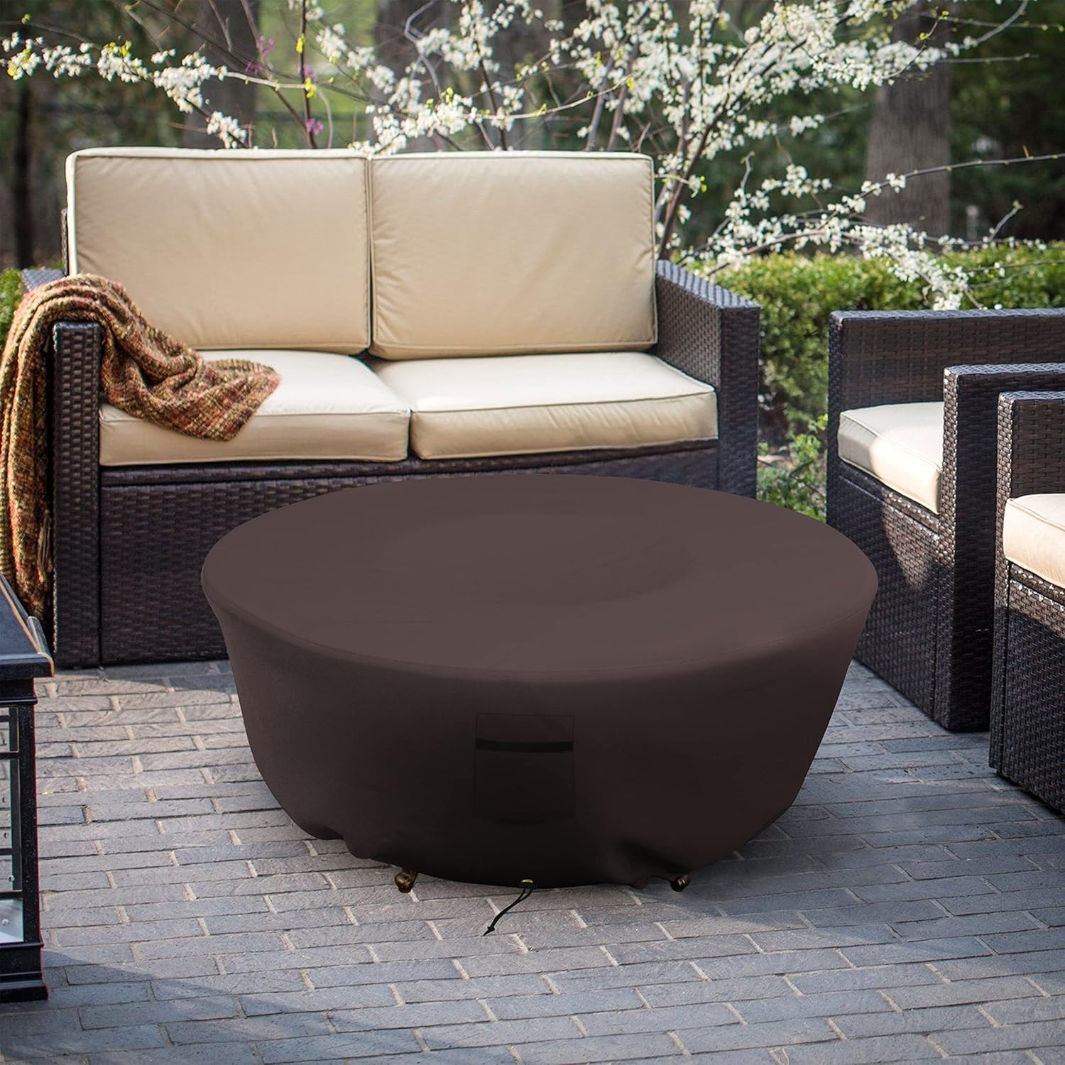 Covers & all Outdoor Round Fire Pit Cover, 12 Oz Waterproof, UV & Weather Resistant for Patio Lawn Garden Backyard Outside, with Air Vents & Drawstrings (80