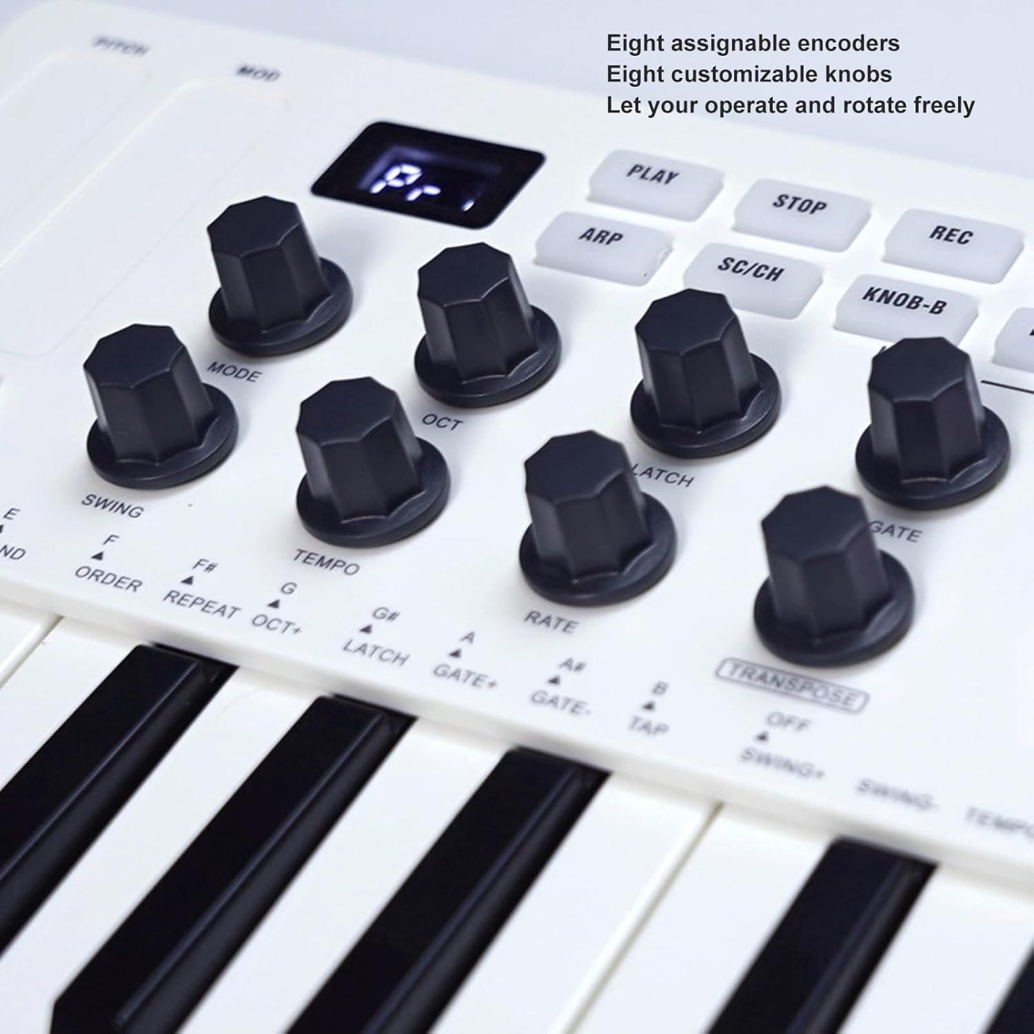 MIDI Controller, 25 Key BT USB MIDI Keyboard Controller with 8 Beat Pads 8 Backlit Drum Pads 8 Assignable Knobs Music Production Software