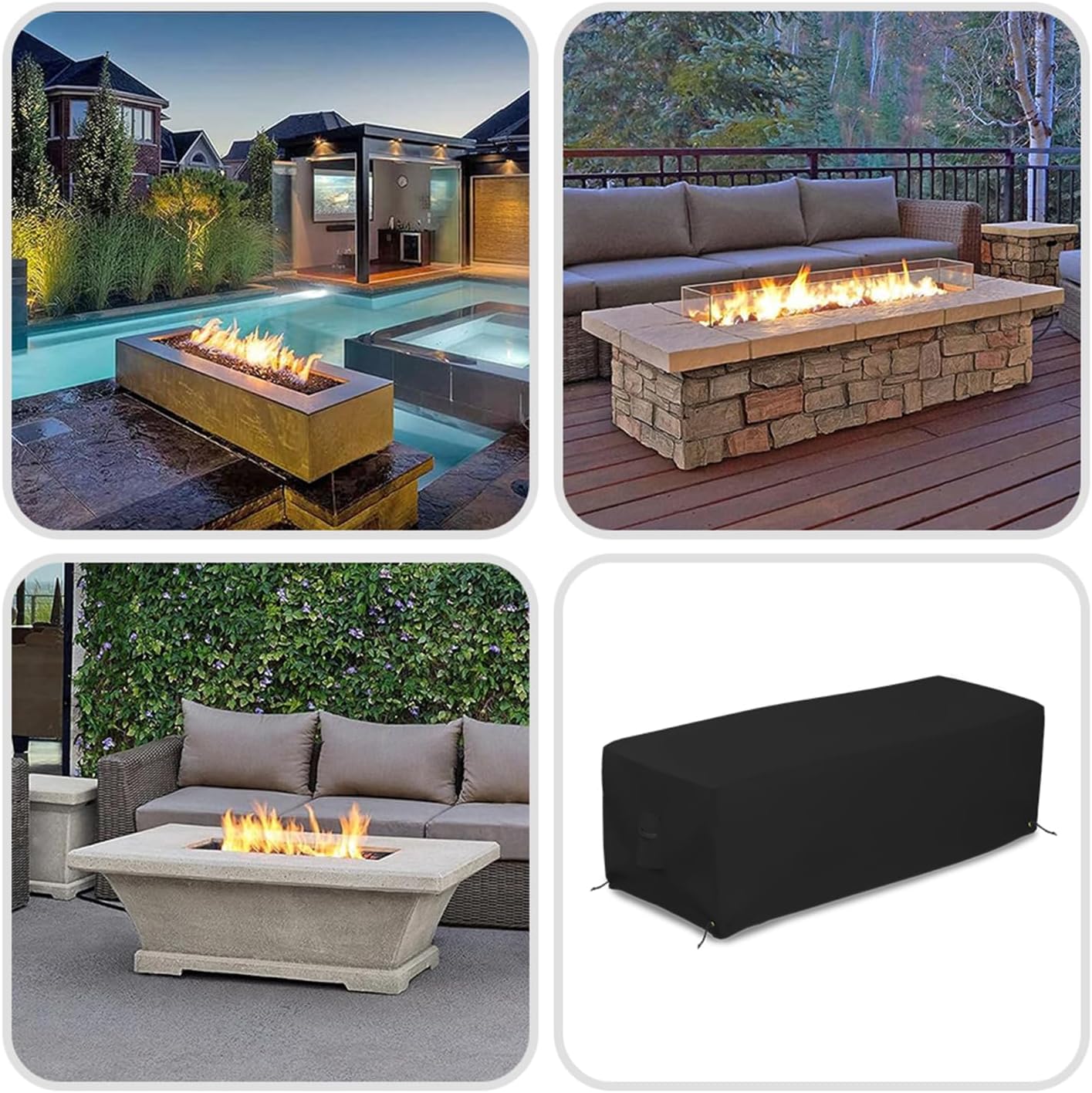 Covers & all Outdoor Rectangular Fire Pit Cover, Rectangle Heavy Duty18 Oz Waterproof UV & Weather Resistant, for Patio Lawn Garden Outside, Air Vents & Drawstrings (48