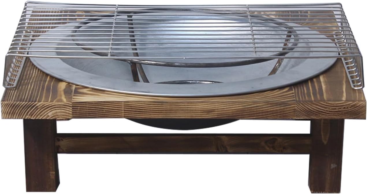BNEI Tabletop fire Pit, Chinese Exquisite Appearance, Log Base, Pig Iron Material, Including Barbecue net, Charcoal Clips, Pot Holder