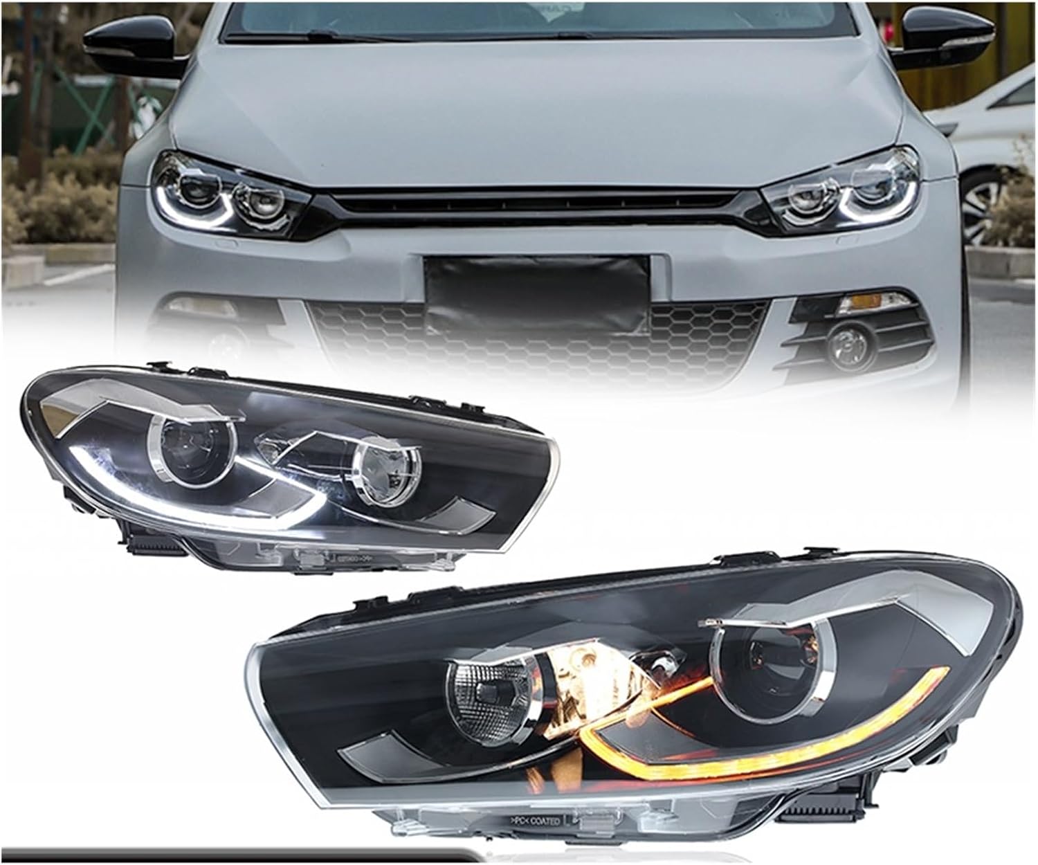 Car Led Headlights Compatible For VW Scirocco 2009-2017 RHD LHD Style LED Auto Headlamp Assembly Upgrade Projector Lens Accessories Kit(Xenon,RHD)
