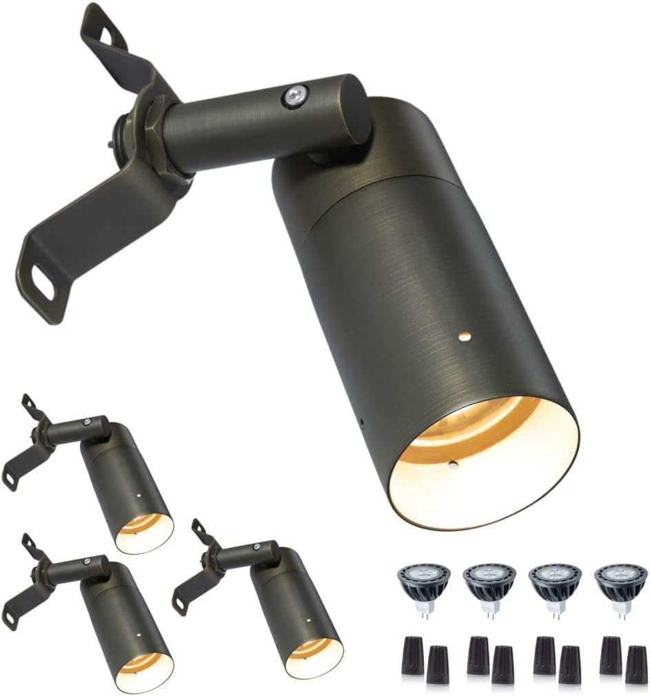 Gardenreet Brass Low Voltage Spot Downlights, 12V Outdoor LED Landscape Down Lights for Tree Garden Yard Architectural with 5W MR16 LED Bulb 2700K Warm White(4 Pack)