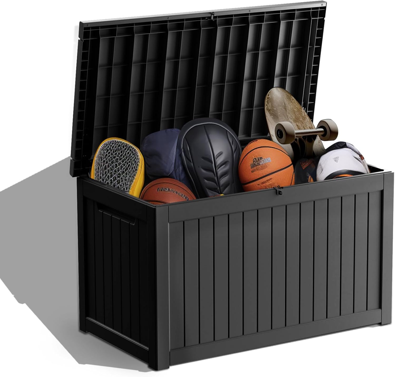 deck box,XXL 230 gallon Resin Large outdoor storage box waterproof and sunproof Loackable Suitable for patio furniture and outdoor garden tool storage（black）