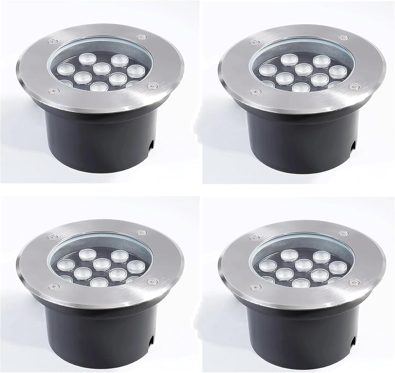 4Pcs Outdoor Ground Light Recessed LED Underground Light IP66 Waterproof Embedded Round Buried Lights AC85-265V for Garden Path Deck Step Landscape Spotlights (White 36W)