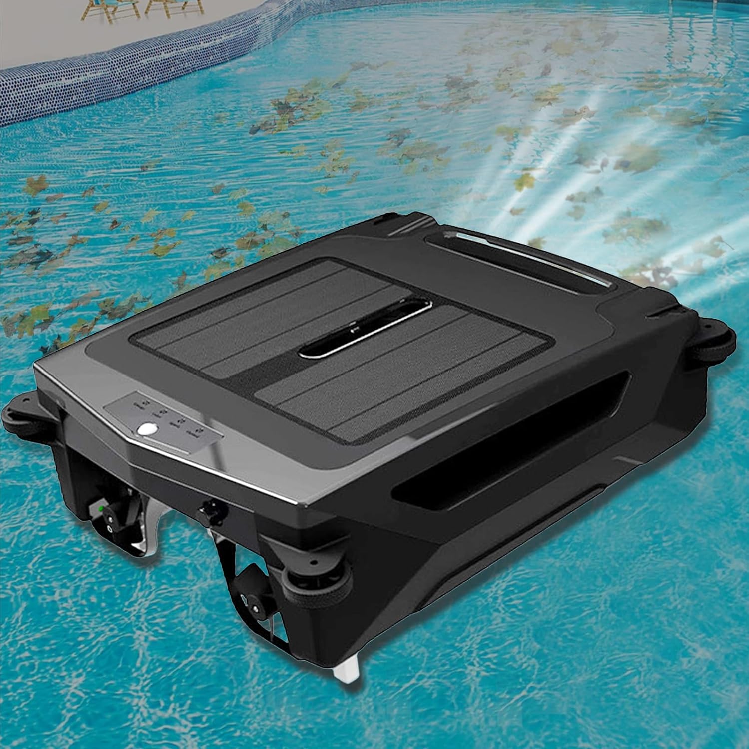 Solar Powered Swimming Pool Cleaner, Automatic Robot Swimming Pool Skimmer, Garbage Collection, Swimming Pool Obstacle Avoidance, Automatic Parking, Suitable for Various Swimming Pools
