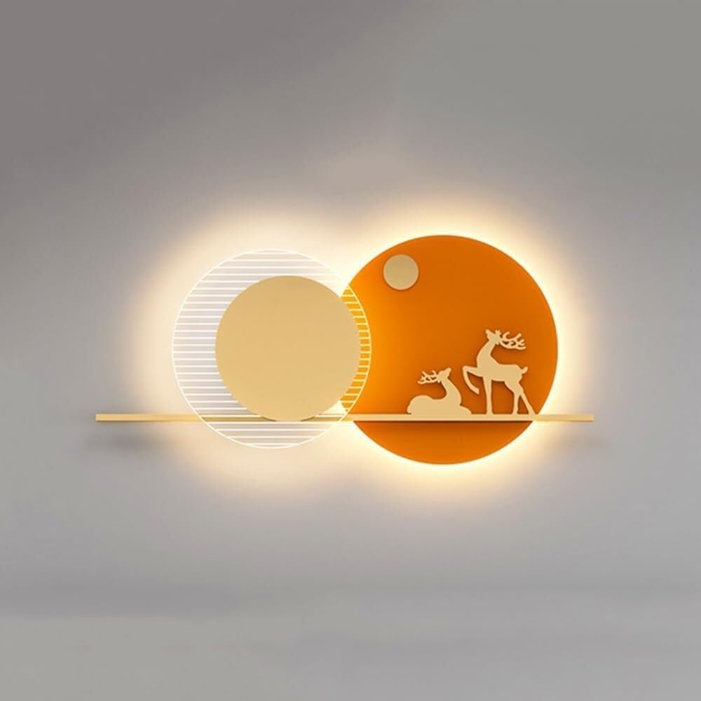 Nordic Modern LED Wall Sconce - Double Round Indoor Light for Living Room, Bedroom, Bathroom, Hallway, Kitchen, Restaurant Decor (Green) (Orange 120cm)