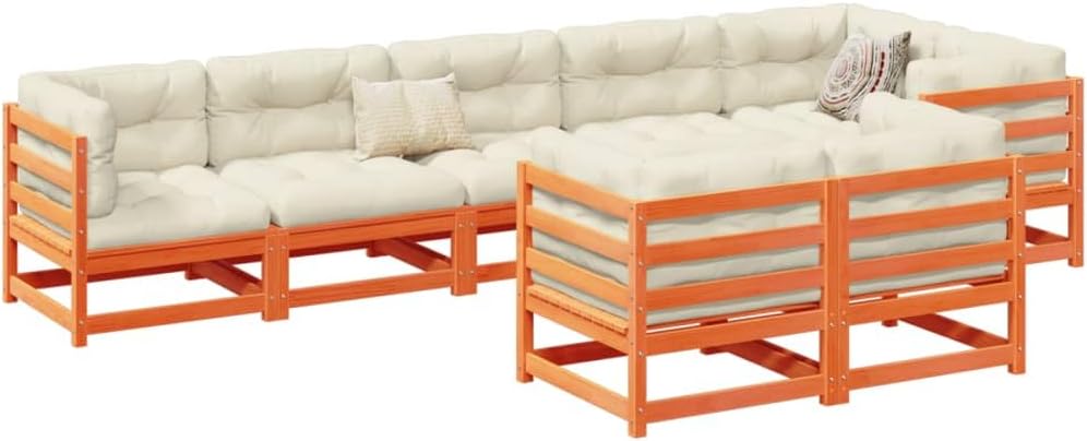 8 Piece Patio Sofa Set with Cushions Wax Brown Solid Wood Pine,Outdoor Pinewood Sofa Set with Cushions for Patio, Garden, and Terrace Patio Furniture Sets