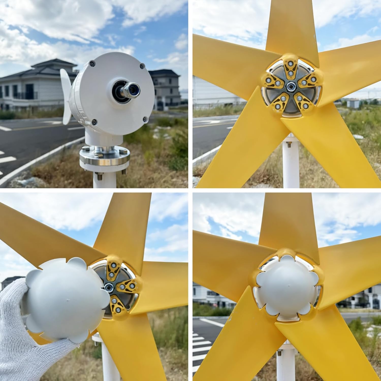 12V 24V 48V Wind Turbines Generator 800W 1000W 1200W Wind Turbine Kit with MPPT Controller and 5 Yellow Blades, Pure Copper Core Wind Generator for Boat, Outdoor, Street, Garden,1200w,48V