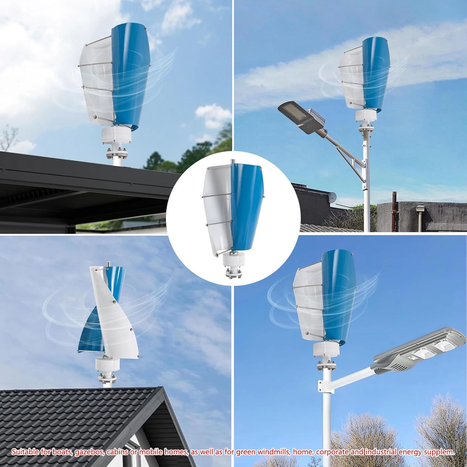 12V/24V Vertical Wind Power Turbine Generator Kit, Portable Maglev Shaft Wind Turbine Generator with MPPT Controller, Wind Power Generation, Commercial Industrial Energy Supply, Breeze Start,E