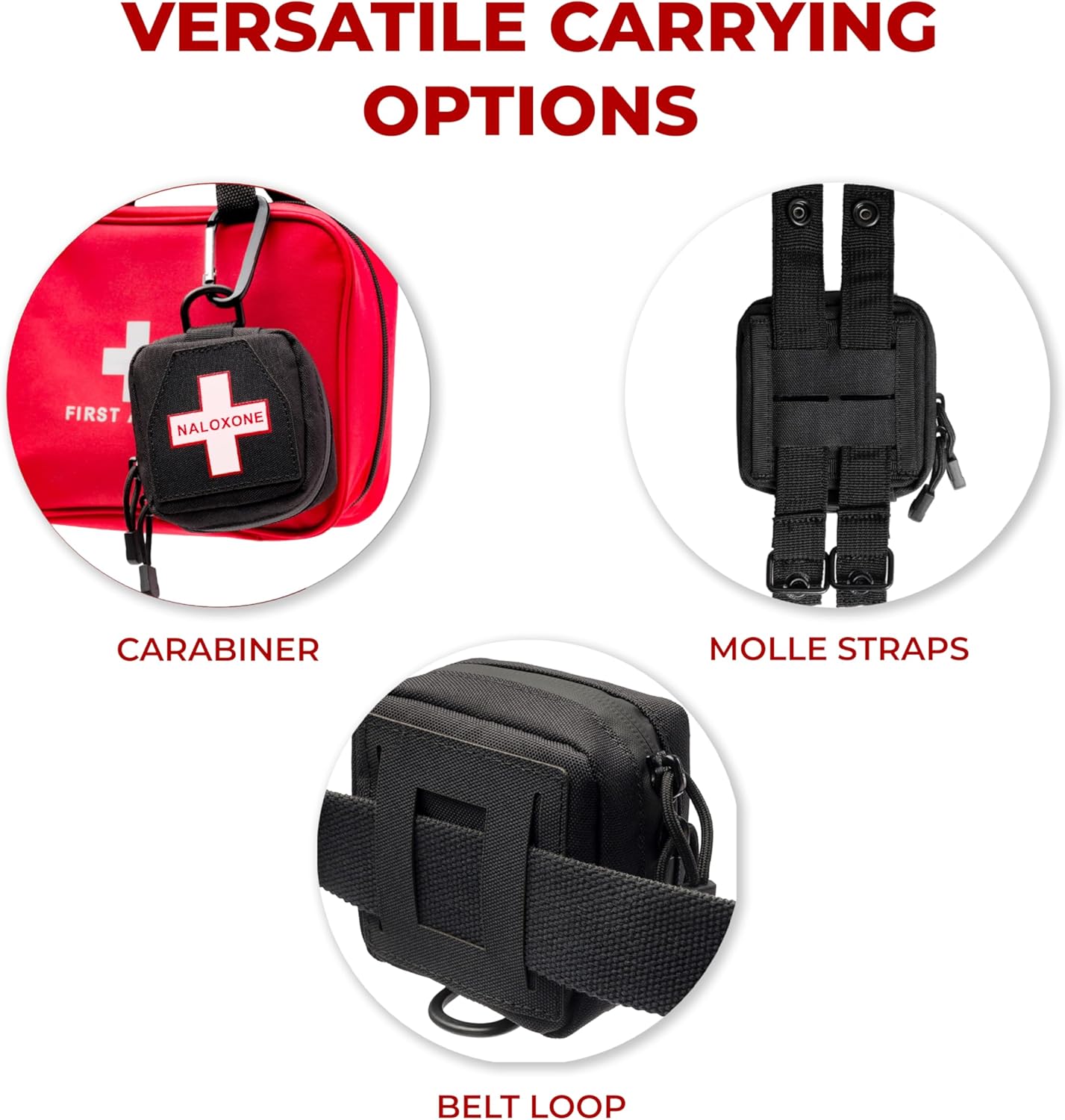 100 Pack Naloxone Belt Pouch for Overdose Kits with MOLLE Straps | Attaches to Duty Vests, Backpacks & Belts | Compact Design Holds Two Naloxone Nasal Spray Doses & Accessories | Naloxone Not Included