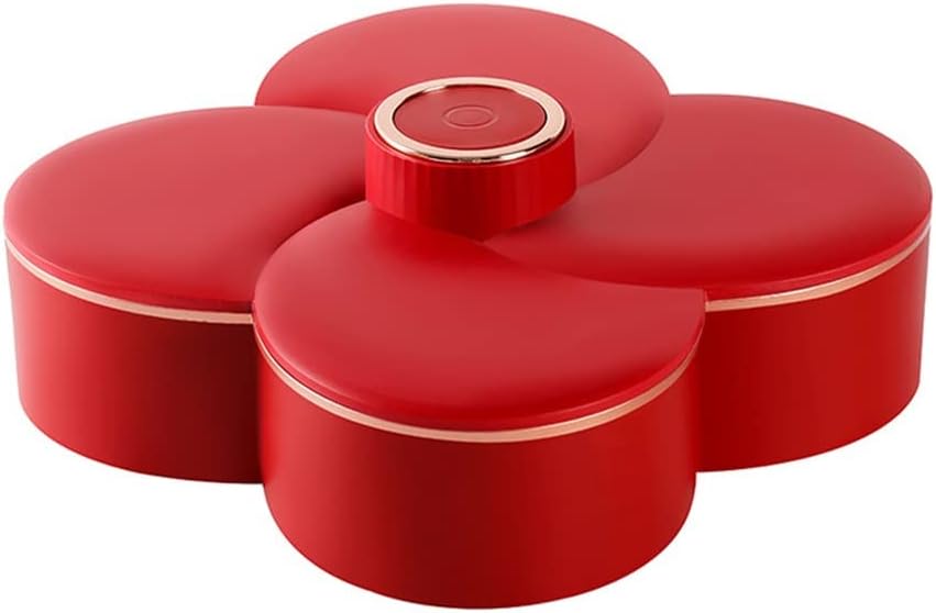 Petal-Shape Rotating Snack Nut Box Flower Plate Food Storage Case Two-Deck Dried Fruit Tray (Color : Argento, Size : 1pcs) (Argento 1pcs)
