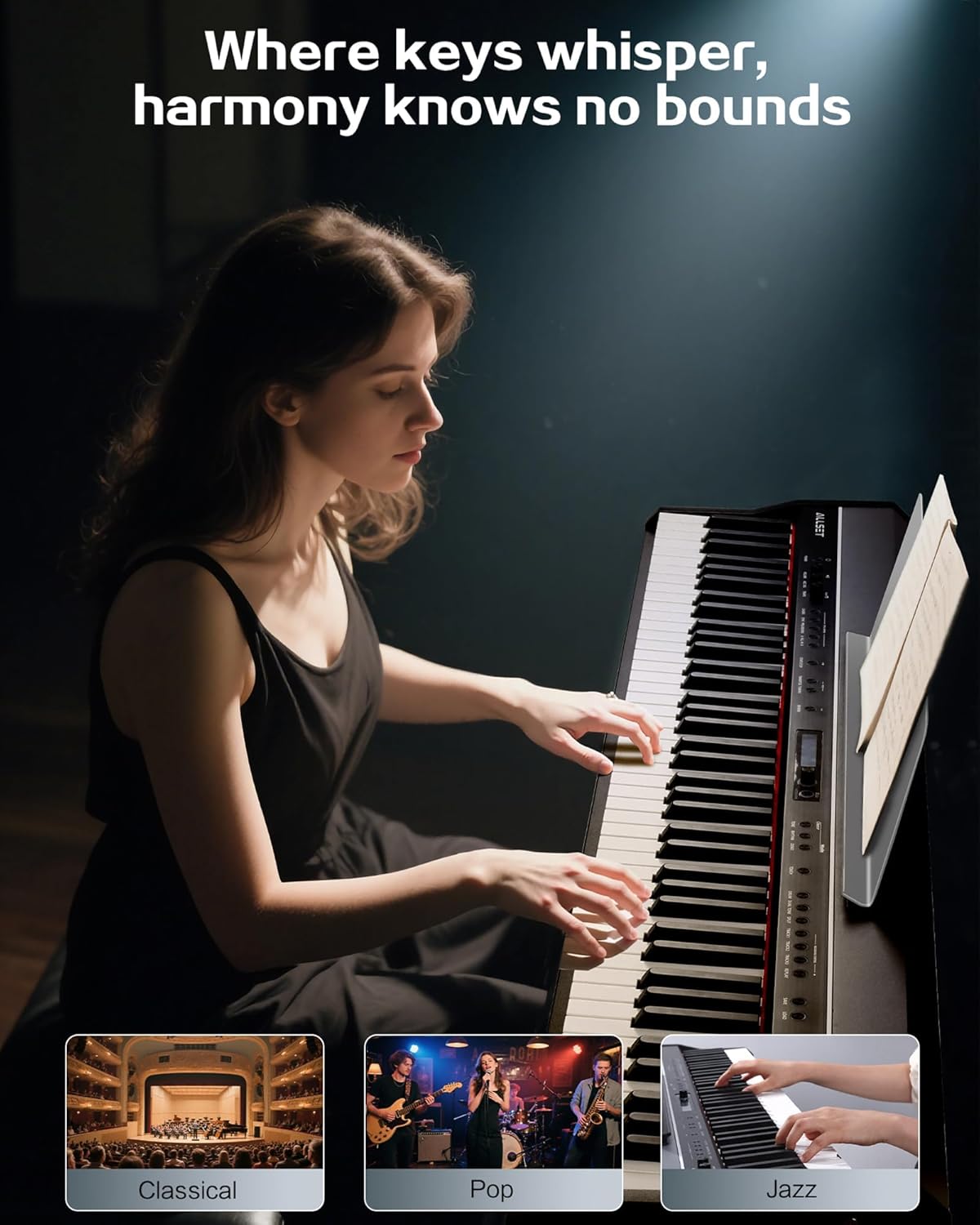 88-Key Digital Piano with Hammer Action, USB/MIDI Connectivity Professional Full Weighted Keyboard Electric Piano for Beginners, Dual Stereo, 3-Pedal