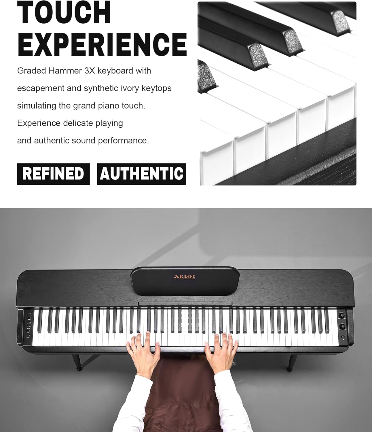 AKLOT Weighted Electric Keyboard Piano: 4 Essential Grand Piano Tone, 88 Graded Hammer Action Key, Round-Edge Design, Triple Pedal System & USB-MIDI Connectivity for Beginner, Home Use,LS01Air Black