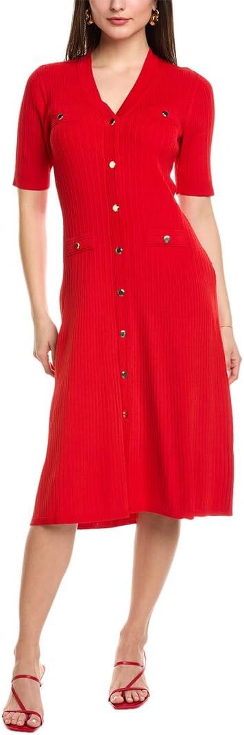 Anne Klein Womens Button Front Midi Dress
