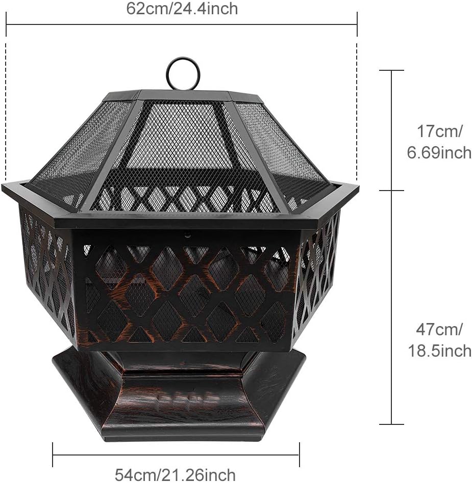 Steel Hexagonal Fire Pit Fire Bowl for Garden and Patio Outdoor Garden Heater Bronze Fire Pit Charcoal Burning Fire Bowl