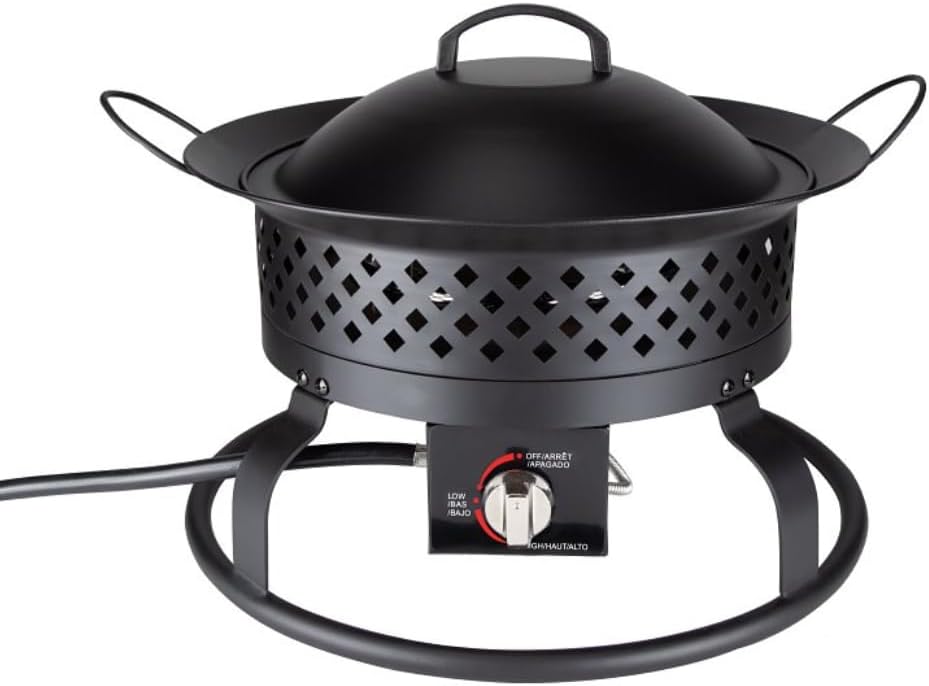 Rocky Mountain Goods Steel Portable Outdoor Fire Pit for Gas/Propane - Patented Lock Carrying Lid - Included Pumice Stones, Gas Hose, Regulator Tank - Durable Steel - 54,000 BTUs - Smokeless No Mess