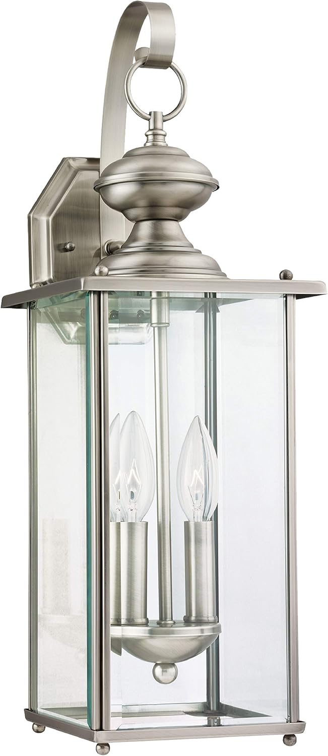 Generation Lighting 8468-965 Jamestowne Transitional Two - Light Outdoor Wall Lantern Outside Fixture, Antique Brushed Nickel Finish,Silver