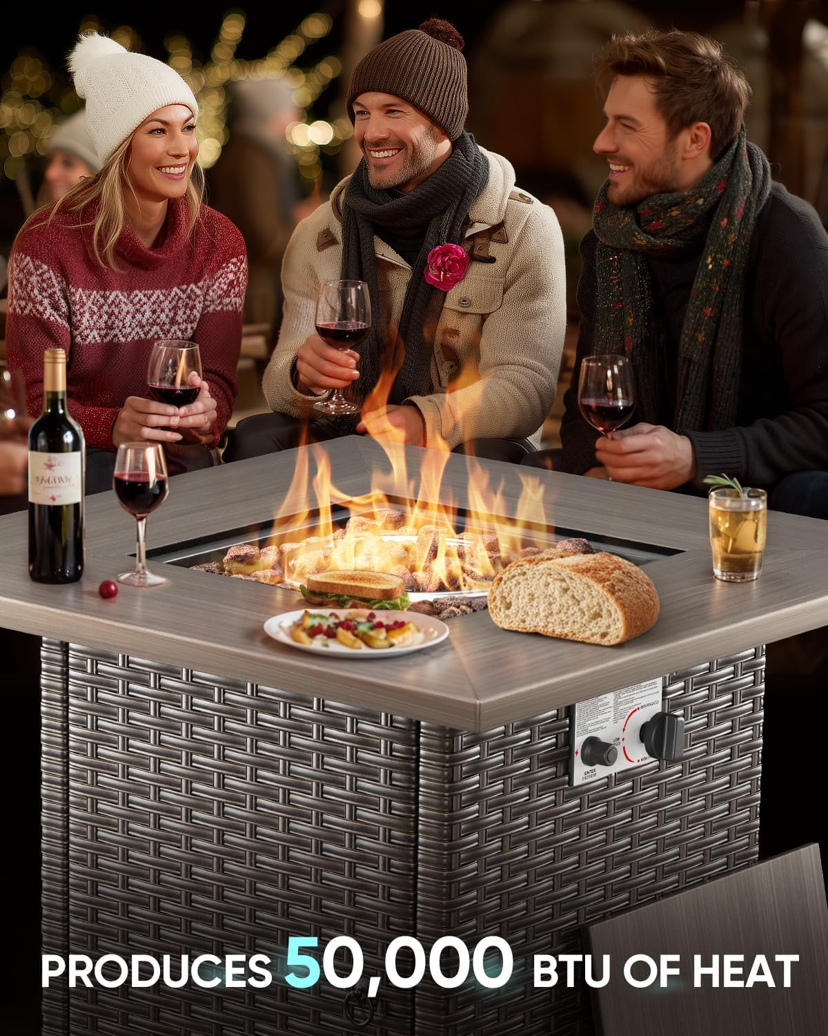 Outdoor Propane Fire Pit Table for Patio - 30-Inch Outside Wicker 50,000 BTU Gas Firepit Tables with Lava Rocks Waterproof Lid for Porch Glassroom Fireplace Garden Yard Apartment - Brown