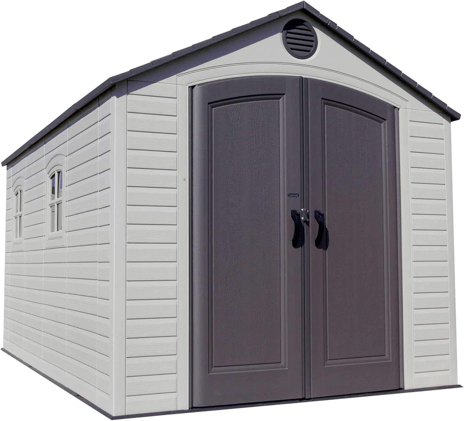 Lifetime 60075 Outdoor Storage Shed, 8x15 Ft, Desert Sand, Resin Backyard Tool Shed with Lockable Doors and Weather-Resistant Panels