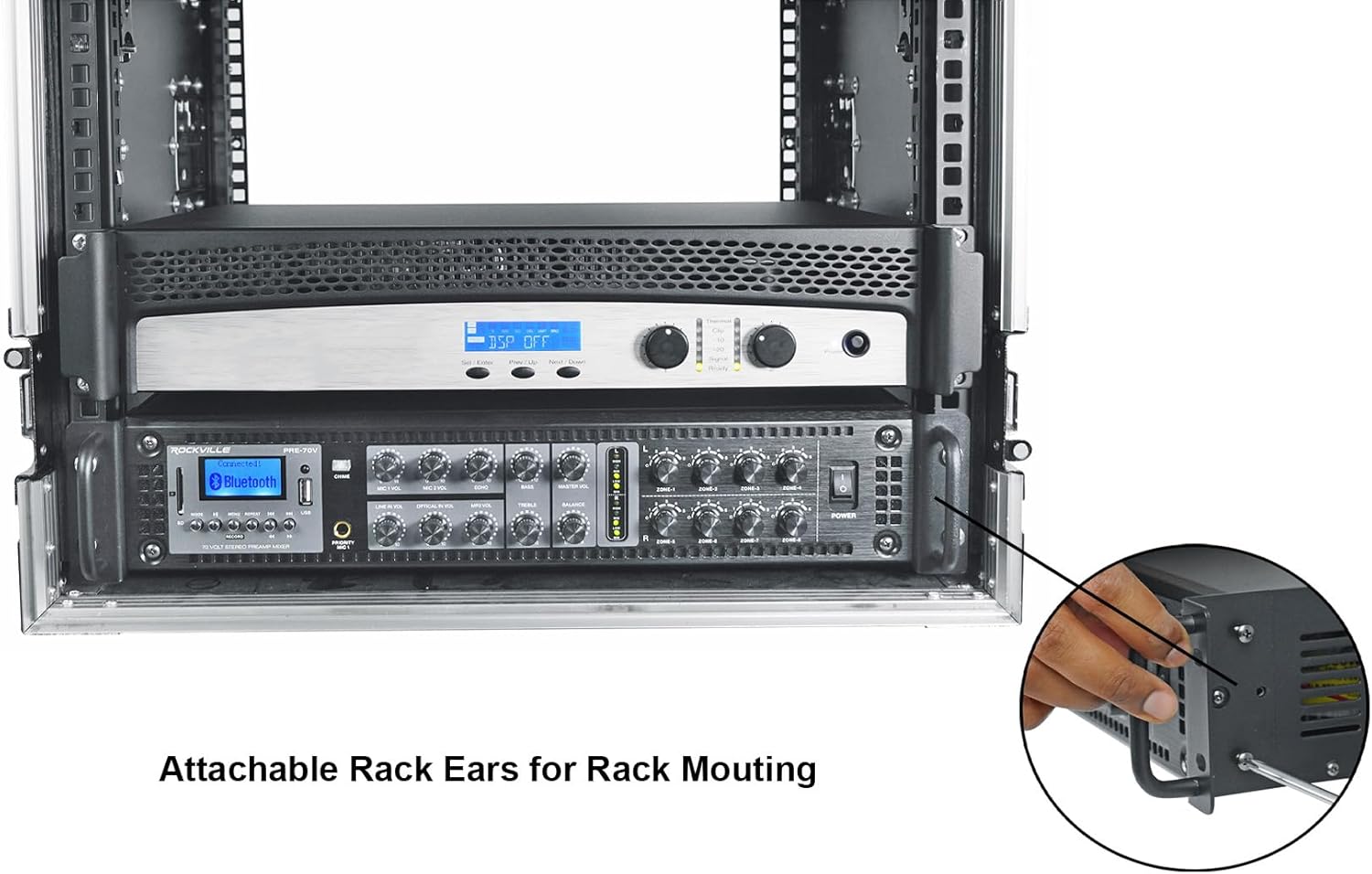 Rockville PRE-70V 8-Zone Stereo Preamp Mixer with Bluetooth, USB/SD/FM, Mic Inputs, Chime, Bass/Treble Control, for 70V Audio Systems